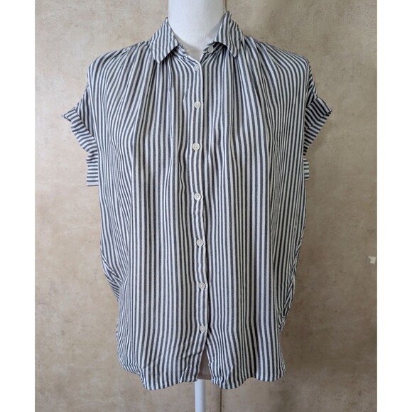 Madewell Gabriel Stripe Shirt Womens XXS Black White Button Up Short Sleeve - Picture 2 of 9